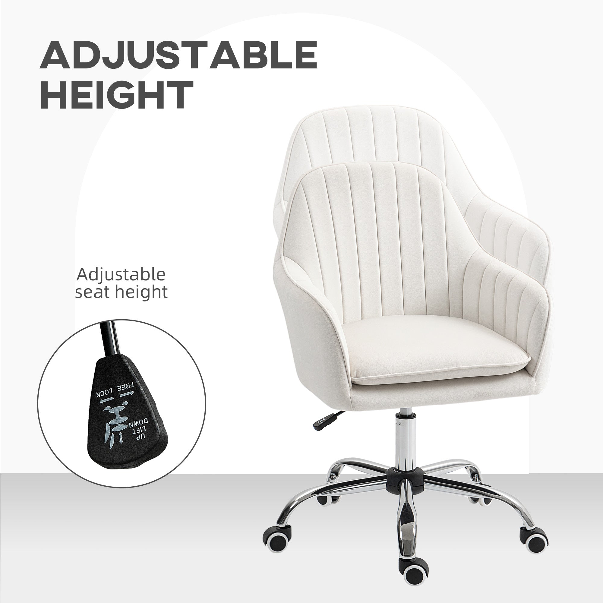 Elegant HOMCOM Velvet-Feel Office Chair with Adjustable Height and Wheels - Cream White