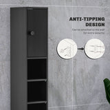 kleankin 180cm Slim Bathroom Cabinet, with Drawer, Shelves and Cupboards - Black