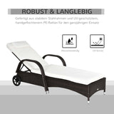 Outsunny 2PC Rattan Sun Lounger Recliner Bed Reclining Chair Patio Garden Outdoor Wicker Weave Adjustable Headrest with Fire Retardant Cushion – Brown