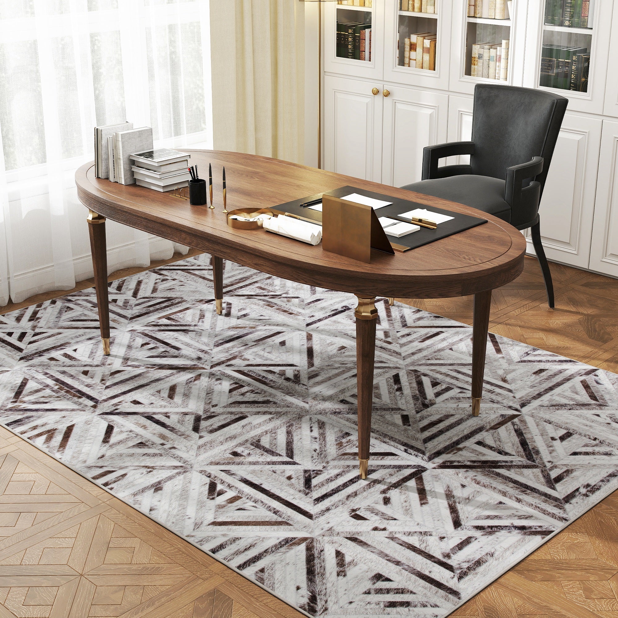 Elegant HOMCOM Modern Area Rug, Triangle Pattern Non-Slip Washable Rug, Chenille Floor Carpet for Living Room, Bedroom, Dining Room, Home Office, 230 x 160 cm, Brown