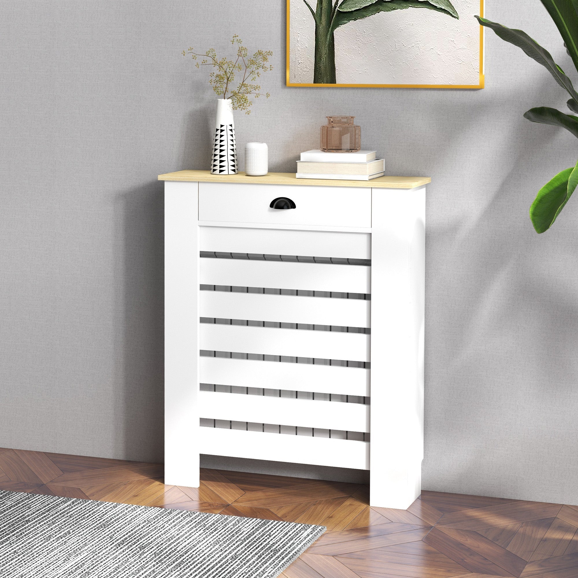 Elegant HOMCOM 95.5H x 78Wcm Radiator Cover, with Drawer - White
