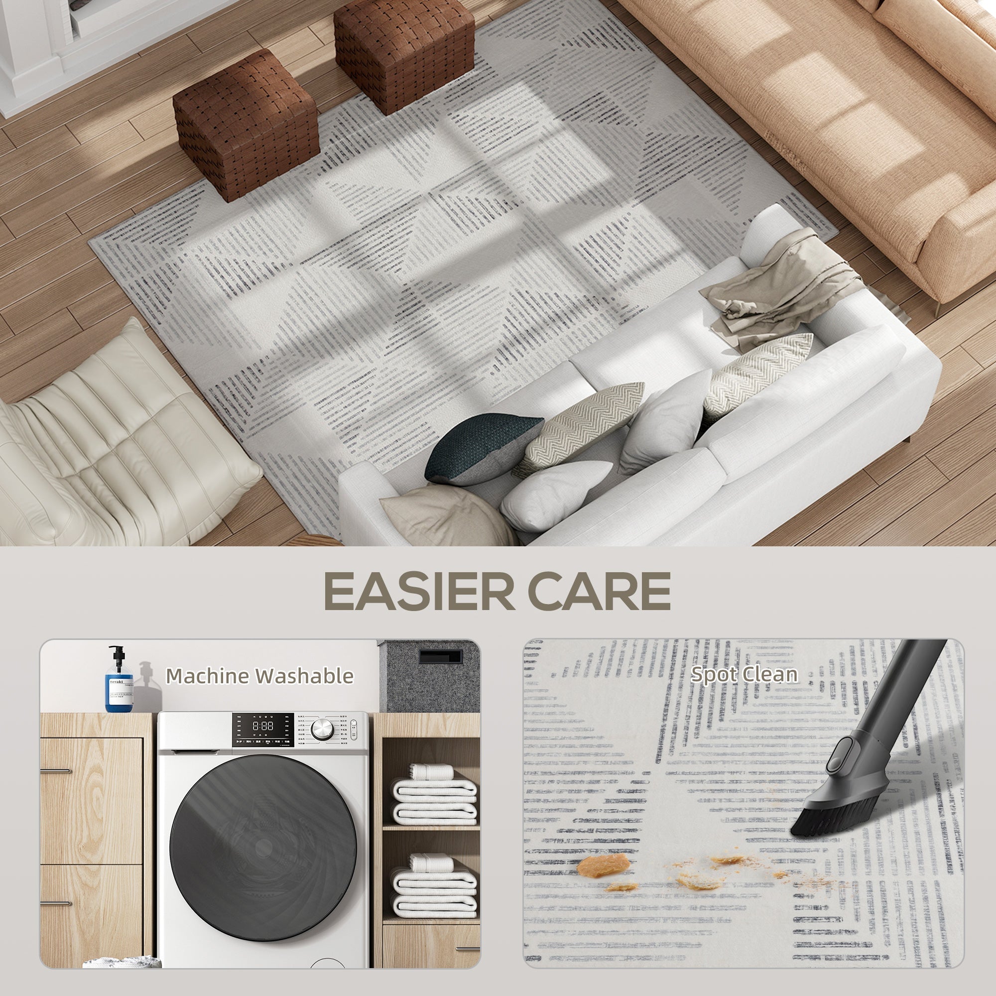 Elegant HOMCOM Modern Area Rug, Geometric Pattern Non-Slip Washable Rug, Soft Floor Carpet for Living Room, Bedroom, Dining Room, Home Office, 230 x 160 cm, in Sophisticated Grey