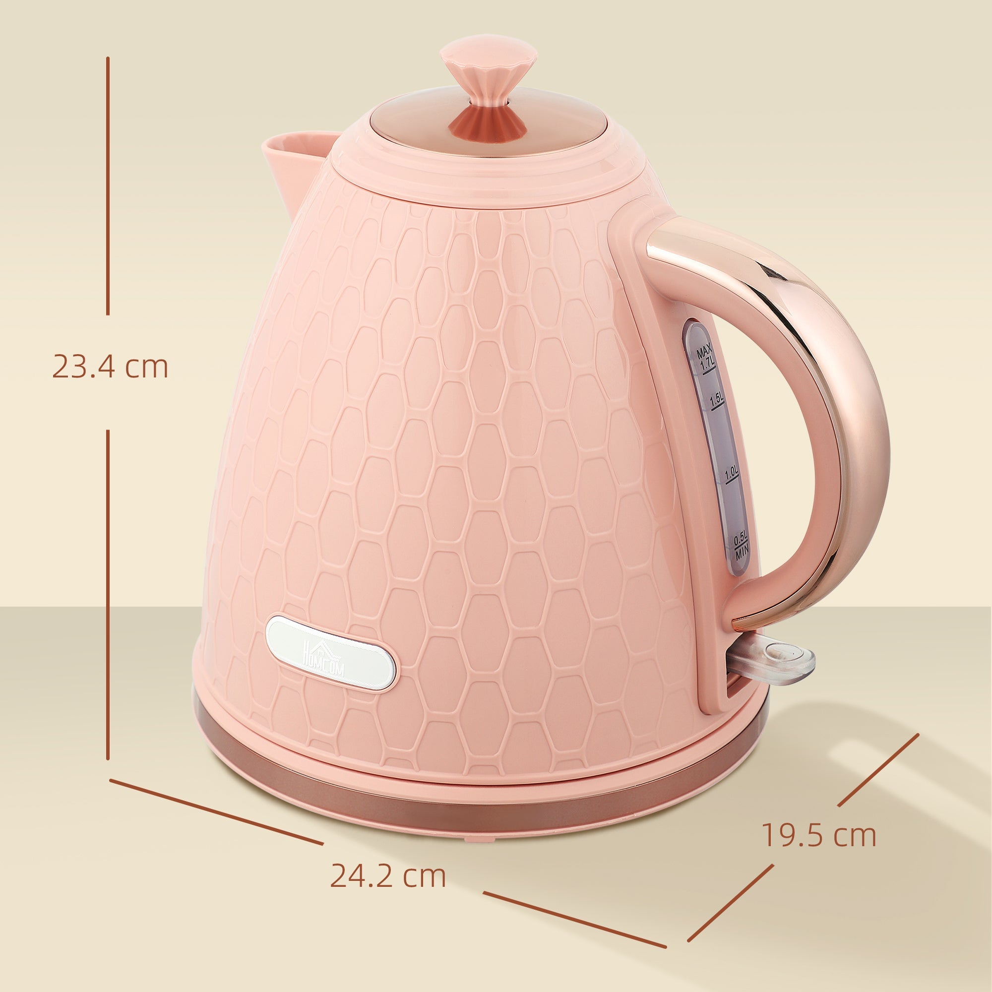 Elegant HOMCOM 3kW Rapid Boil Honeycomb Kettle - Light Pink