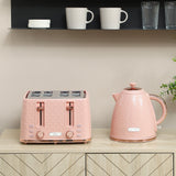 Elegant HOMCOM Kettle and Toaster Set, 1.7L 3000W Fast Boil Jug Kettle, 4 Slice Toaster with 7 Level Browning Controls, Light Pink