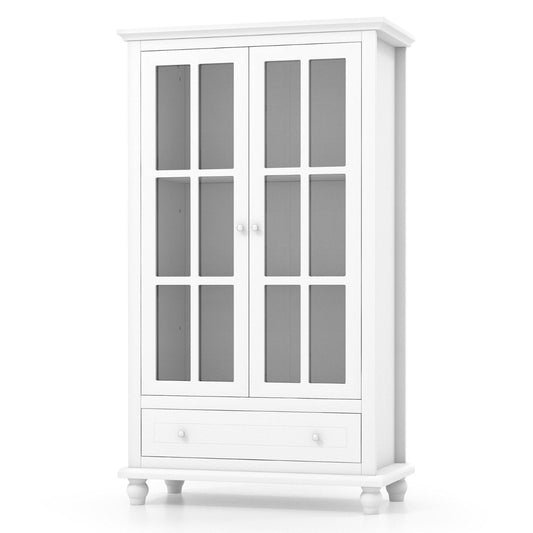 Bookcase Cabinet with Tempered Glass Doors and Adjustable Shelf-White