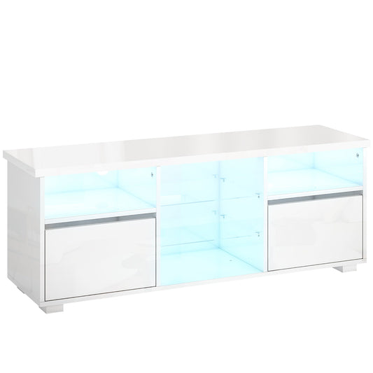 Elegant HOMCOM TV Stand Cabinet with LED Lights - High Gloss White