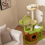 Cute Cat Tree for Adult Cats with Trunk Condo and Flower Perch-