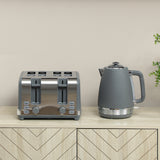 Elegant HOMCOM Stainless Steel Kettle and Toaster Set, 1.7L 3000W Rapid Boil Jug Kettle with UK Strix Thermostat, Limescale Filter, 4 Slice Toaster with 7 Browning Controls, Crumb Tray, in Sophisticated Grey and Silver Tone