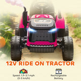 AIYAPLAY 12V Ride on Tractor and Trailer with Remote Control, Music, Shifter, Start-Up Sound, for Kids Ages 3-8 Years, Pink