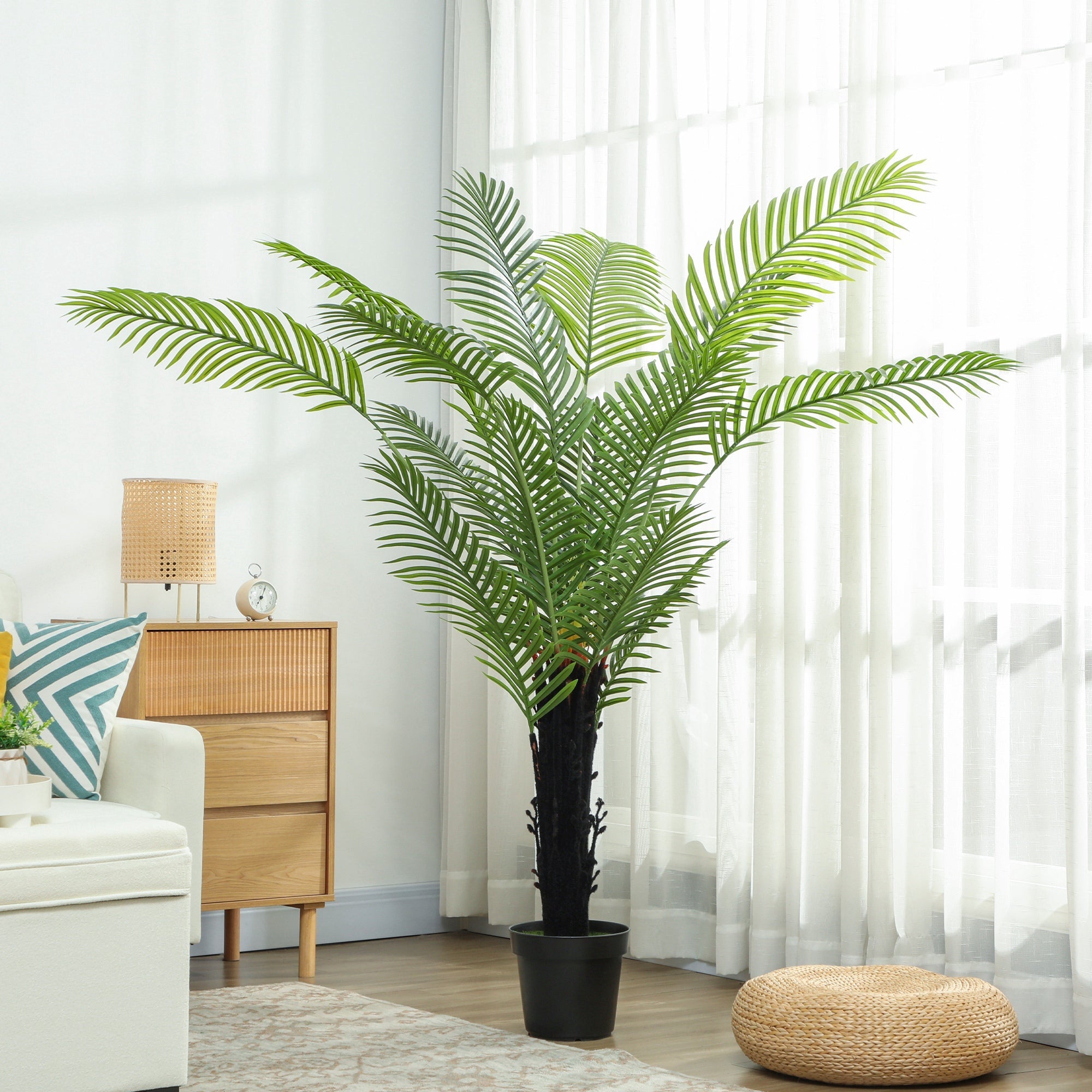 Elegant HOMCOM 175cm Artificial Areca Palm Tree with 16 PE Leaves, Decorative Artificial Plant with Plastic Pot and Flocked Soil, Fake Plant for Home Office Decor, Green