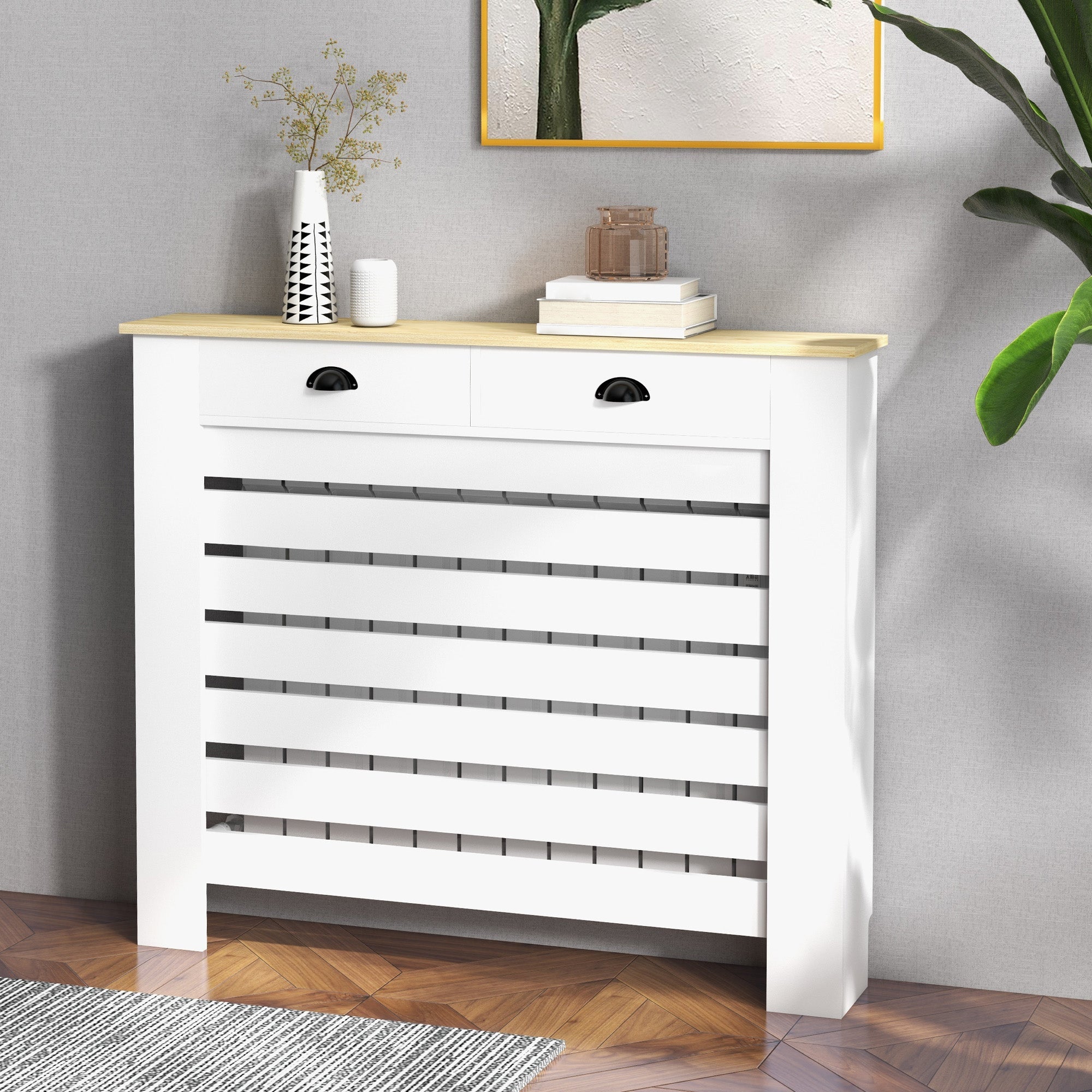 Elegant HOMCOM 95.5H x 111Wcm Radiator Cover, with Drawer - White