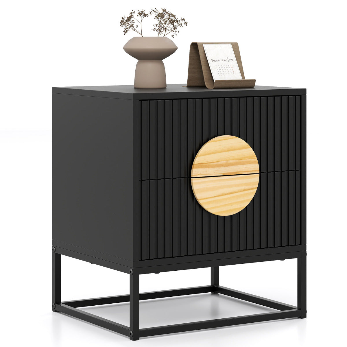 Fluted Nightstand Modern Mid Century Side Table-