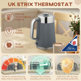 Elegant HOMCOM Electric Kettle and Toaster Set, 3000W 1.7L UK Strix Thermostat Rapid Boil Jug Kettle with Limescale Filter, Cool Touch Body, 4 Slice Toaster with 7 Browning Controls, Crumb Tray, in Sophisticated Grey