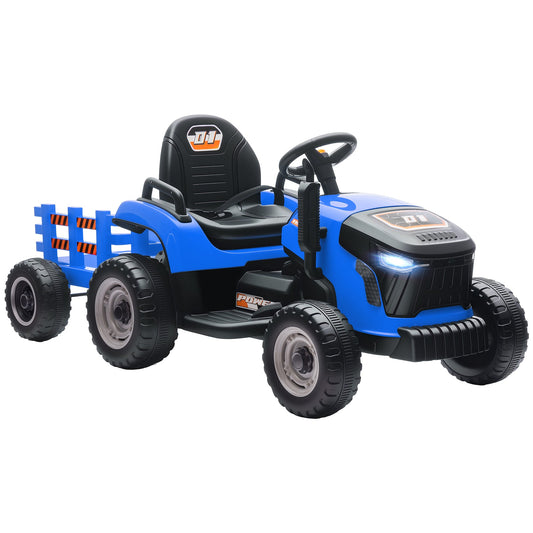 AIYAPLAY 12V Ride on Tractor and Trailer with Remote Control, Music, Shifter, Start-Up Sound, for Kids Ages 3-8 Years, Blue