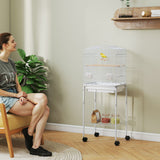 PawHut Bird Cage Budgie Cages for Finch Canary Parakeet with Stand Wheels Slide-out Tray Accessories Spacious Storage Shelf, White