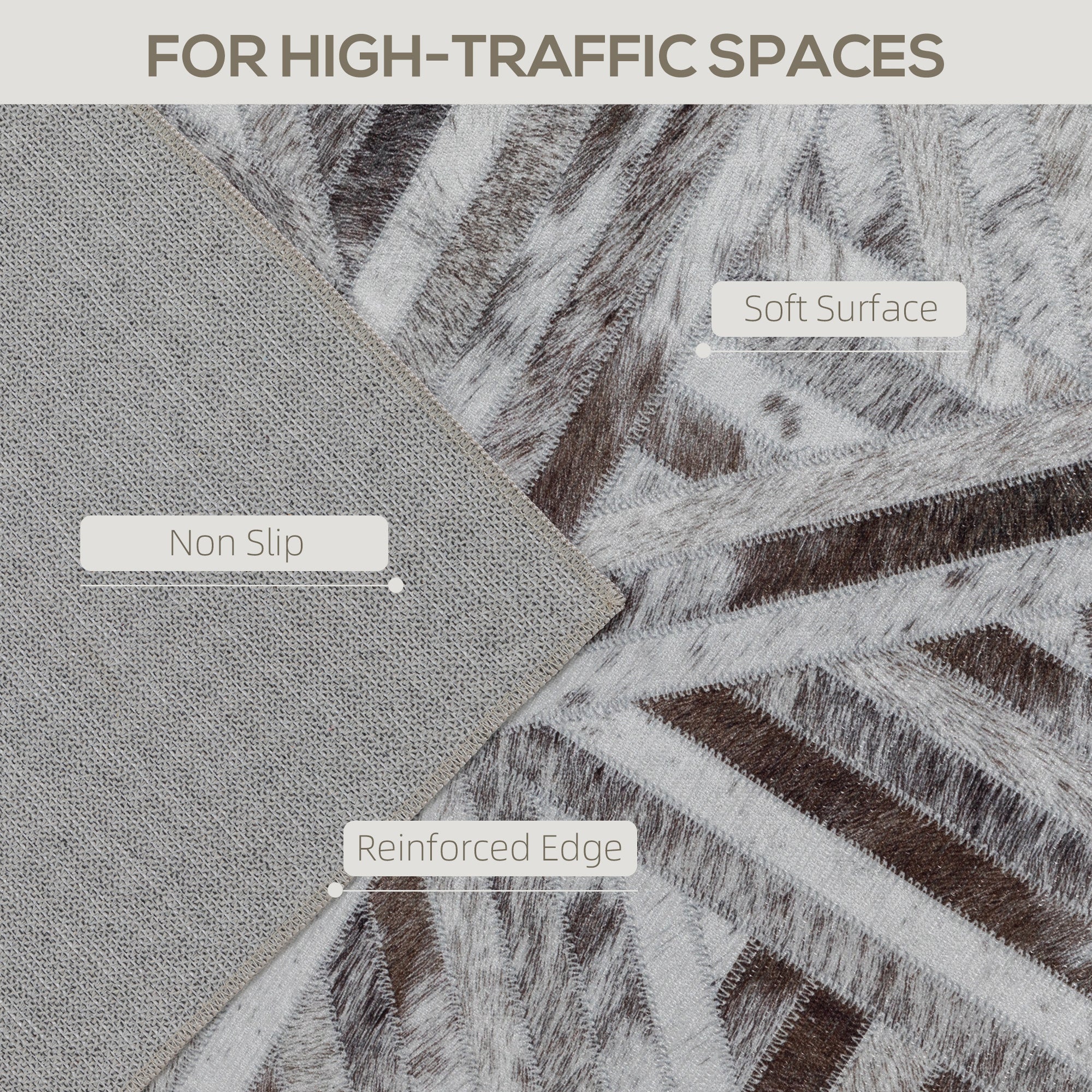 Elegant HOMCOM Modern Area Rug, Triangle Pattern Non-Slip Washable Rug, Chenille Floor Carpet for Living Room, Bedroom, Dining Room, Home Office, 170 x 120 cm, Brown