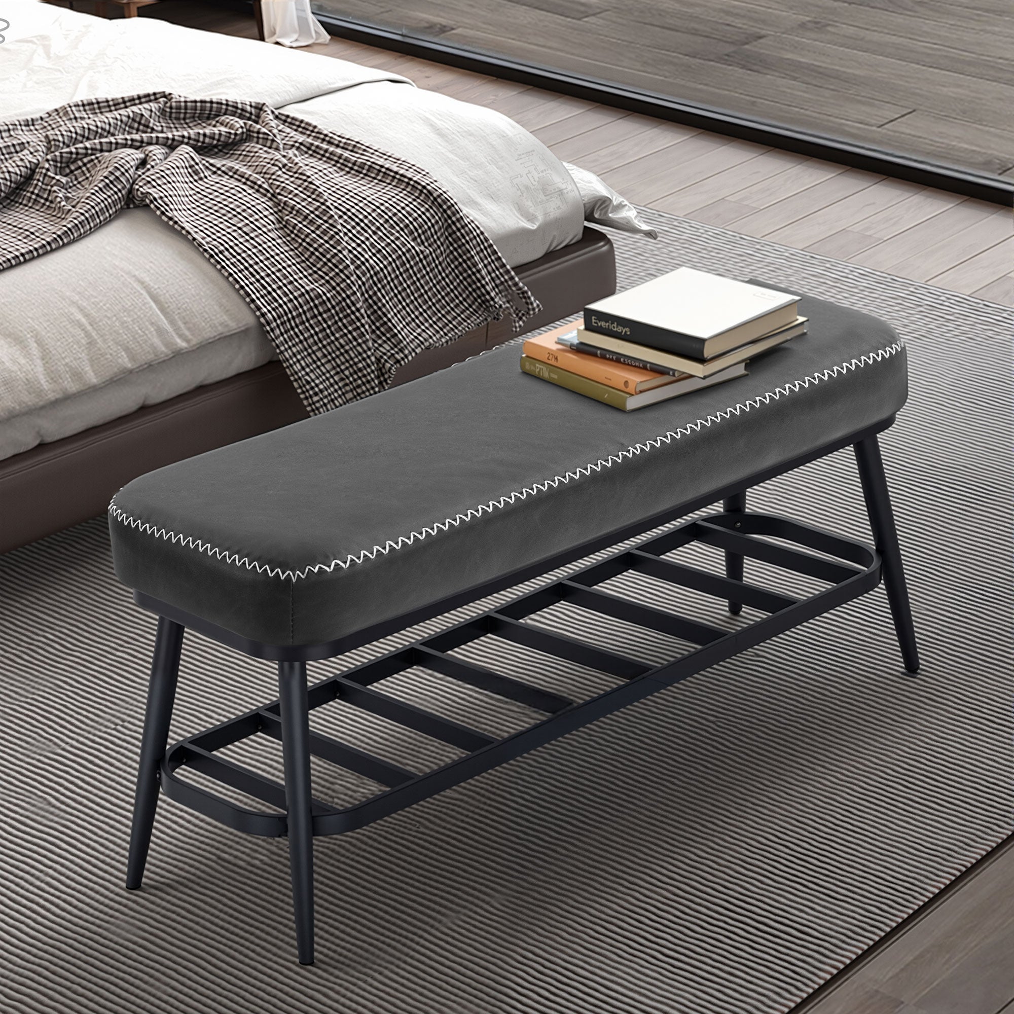 Elegant HOMCOM Luxury PU Leather Shoe Spacious Storage Modern Bench - Charcoal in Sophisticated Grey