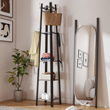 Elegant HOMCOM Industrial Coat Stand with 8 Hooks and 4 Shelves - in Sophisticated Grey
