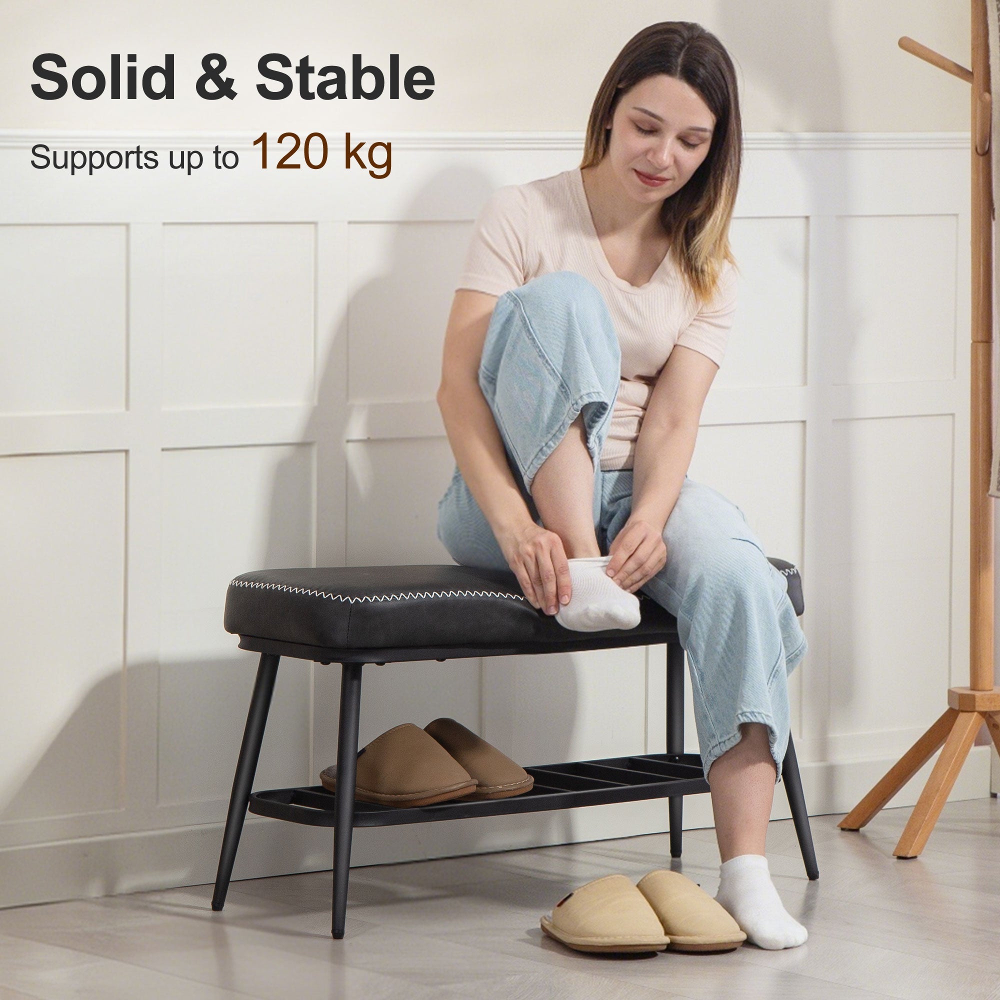 Elegant HOMCOM Luxury PU Leather Shoe Spacious Storage Modern Bench - Charcoal in Sophisticated Grey