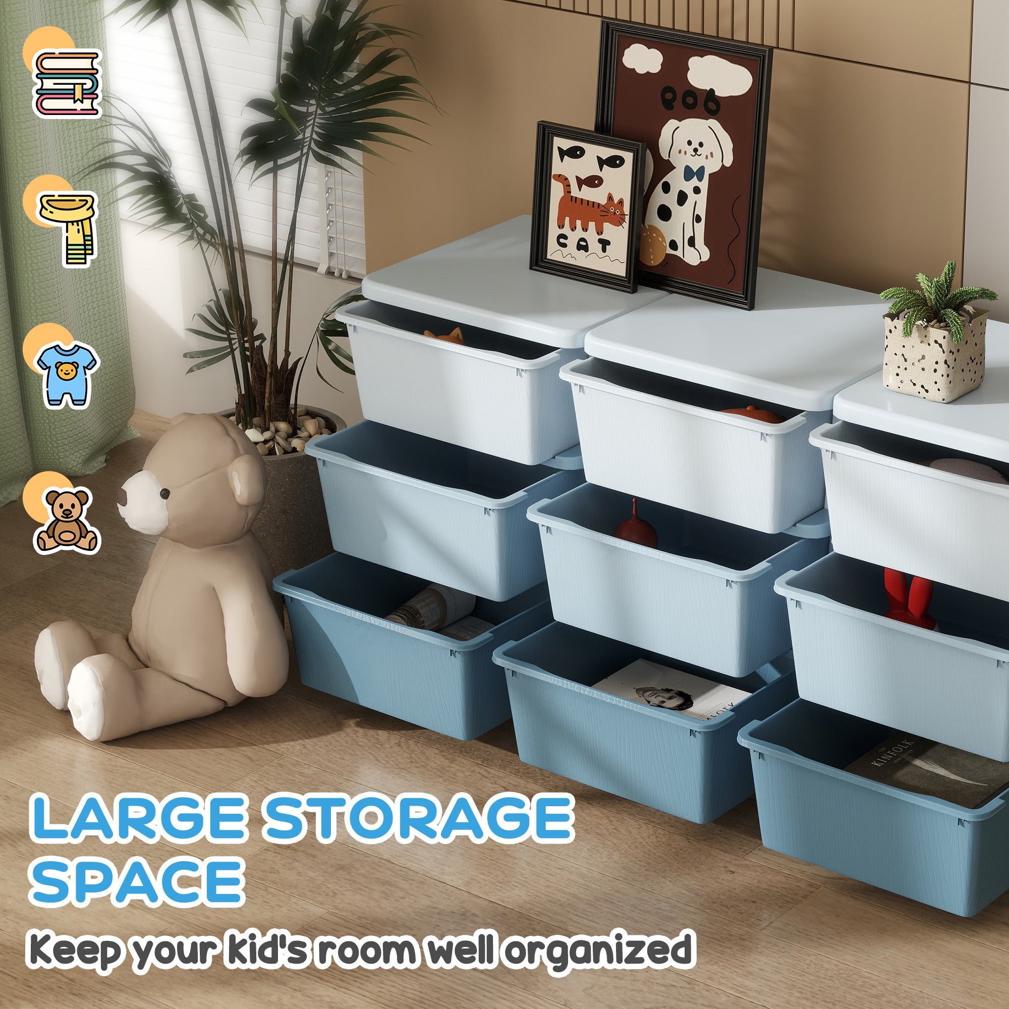Elegant HOMCOM Kids Spacious Storage Unit, with Nine Drawers - Blue