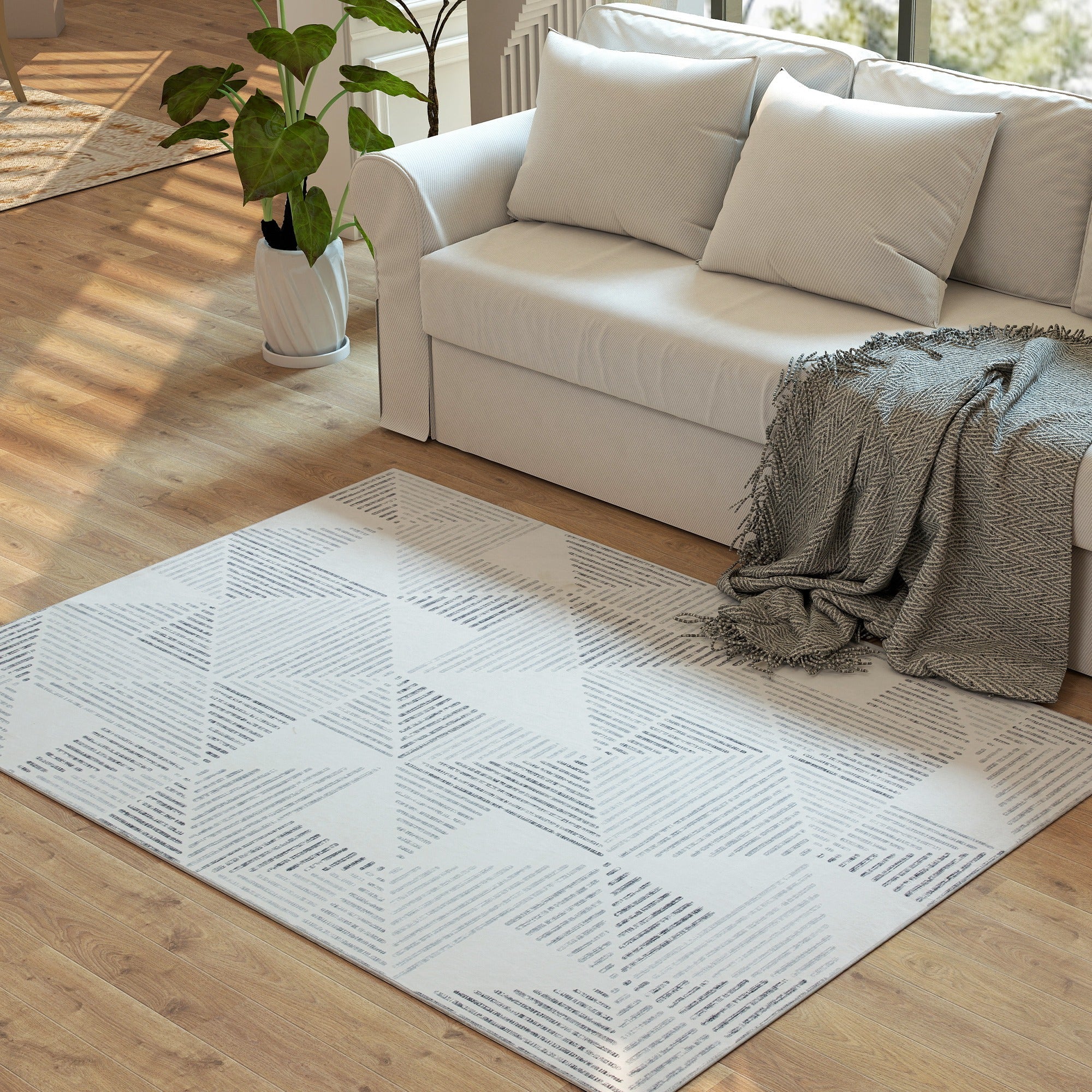 Elegant HOMCOM Modern Area Rug, Geometric Pattern Non-Slip Washable Rug, Soft Floor Carpet for Living Room, Bedroom, Dining Room, Home Office, 170 x 120 cm, in Sophisticated Grey