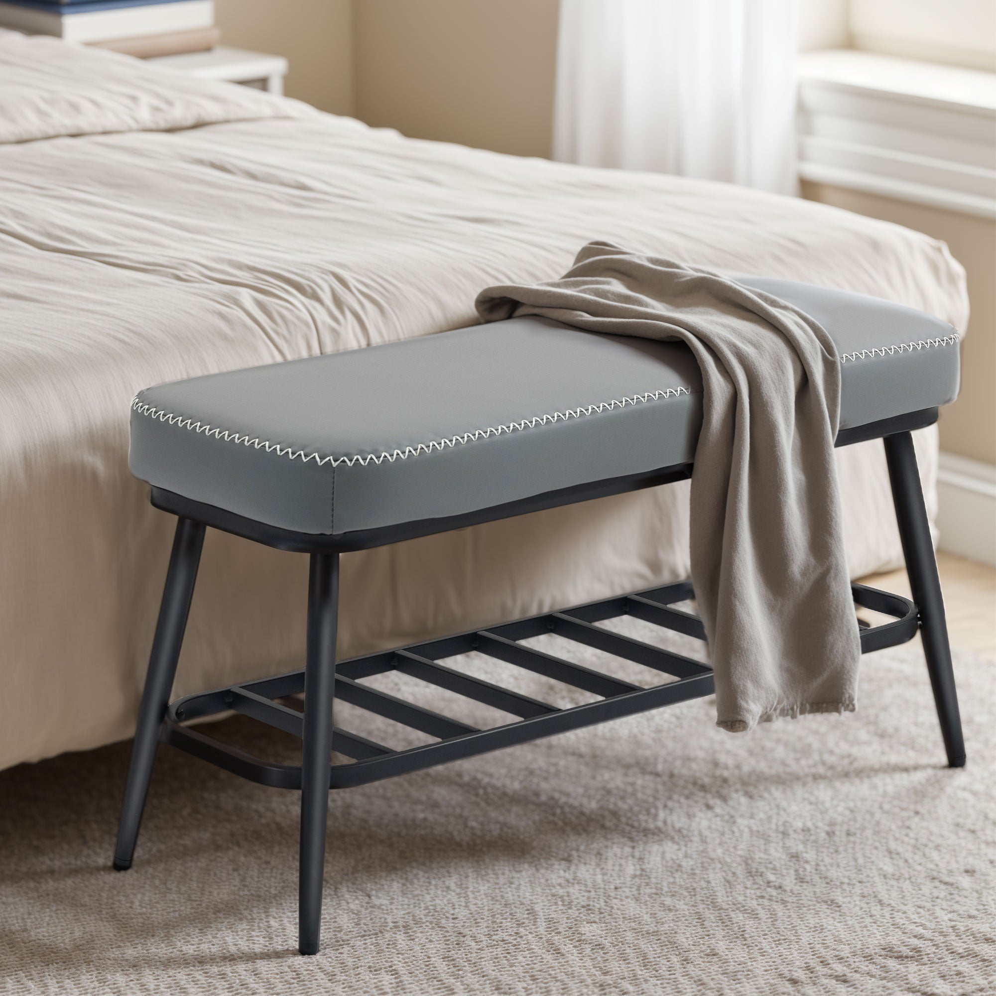 Elegant HOMCOM Luxury PU Leather Shoe Spacious Storage Modern Bench - in Sophisticated Grey