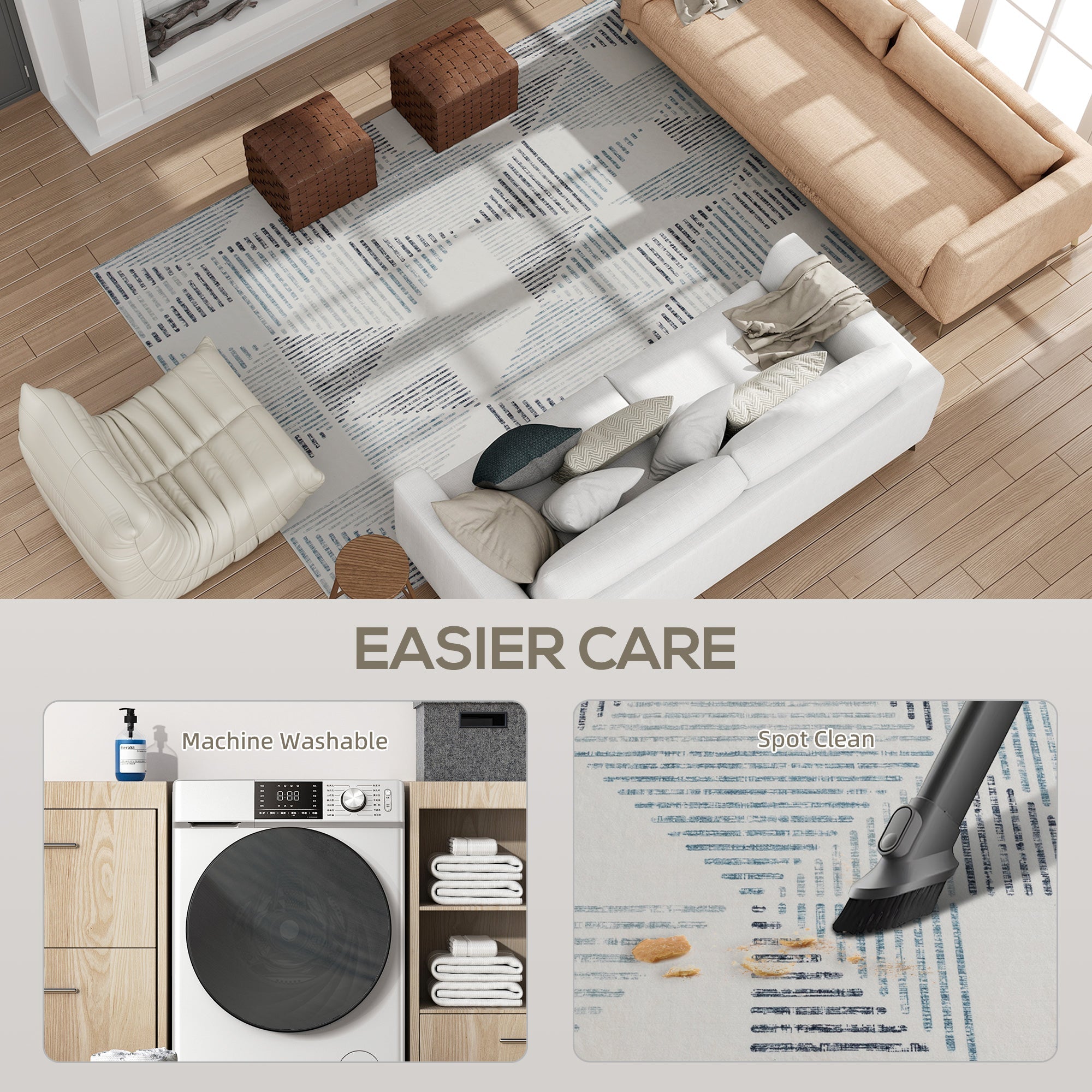 Elegant HOMCOM Modern Area Rug, Geometric Pattern Non-Slip Washable Rug, Soft Floor Carpet for Living Room, Bedroom, Dining Room, Home Office, 290 x 200 cm, Multi-Coloured