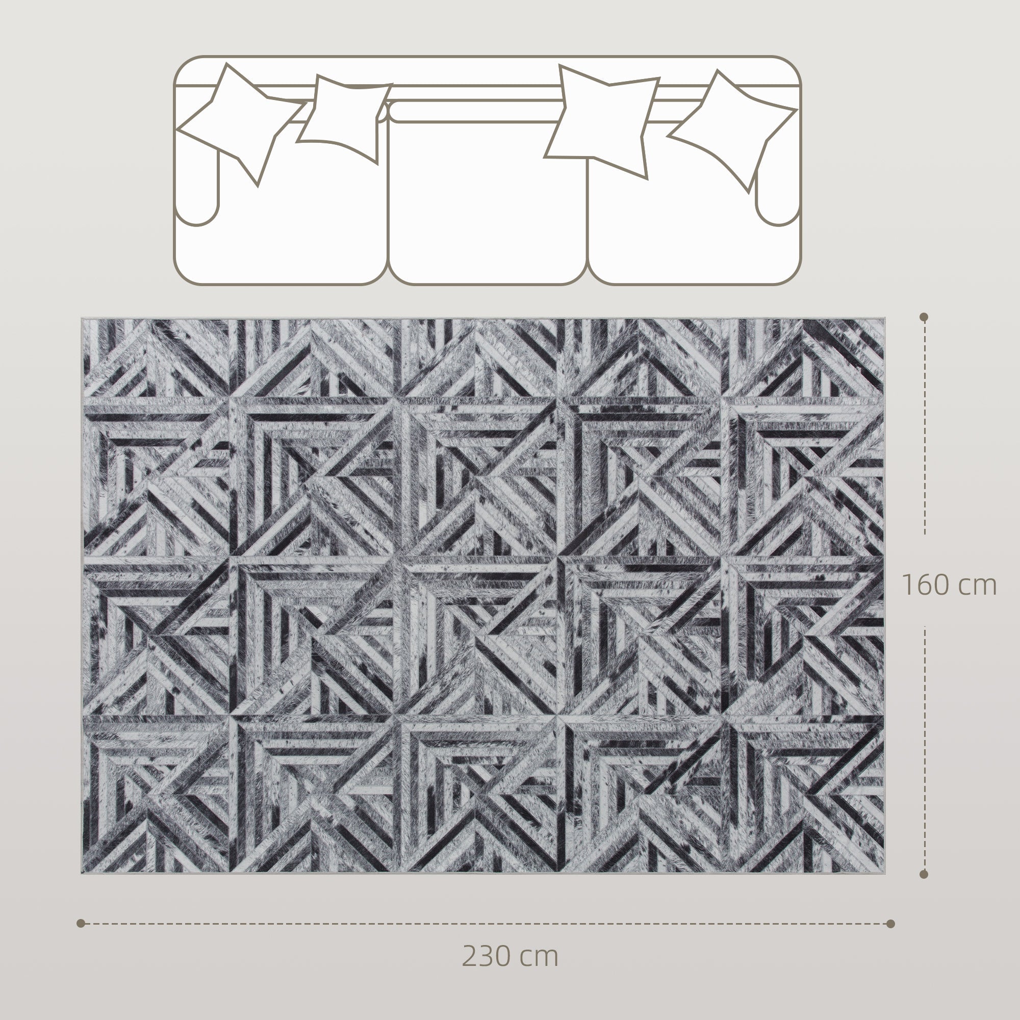 Elegant HOMCOM Modern Area Rug, Triangle Pattern Non-Slip Washable Rug, Chenille Floor Carpet for Living Room, Bedroom, Dining Room, Home Office, 230 x 160 cm, Black