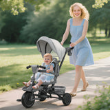 AIYAPLAY 6 in 1 Foldable Kids Trike with Adjustable Parent Handle & Canopy for Ages 1-5, in Sophisticated Grey