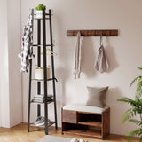 Elegant HOMCOM Industrial Coat Stand with 8 Hooks and 4 Shelves - in Sophisticated Grey