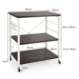 3 Tier Rolling Kitchen Baker's Rack with Adjustable Shelf and Hooks-Net Brown