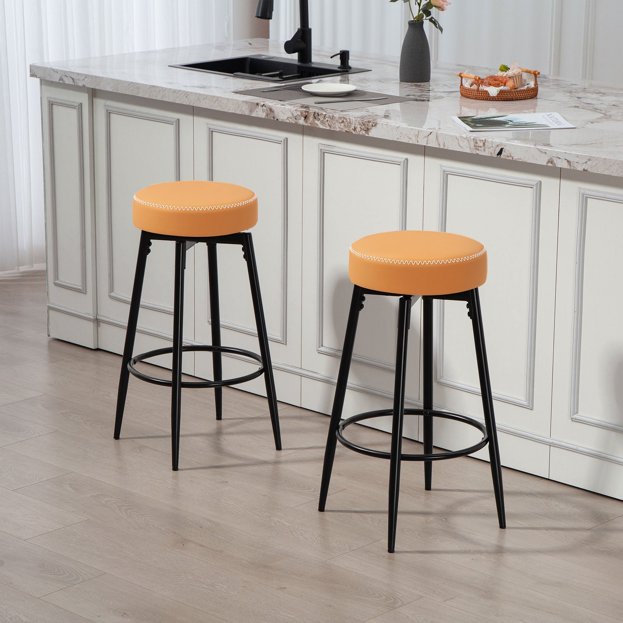 Elegant HOMCOM Set of Two Faux Leather Bar Stools - Brown/Black