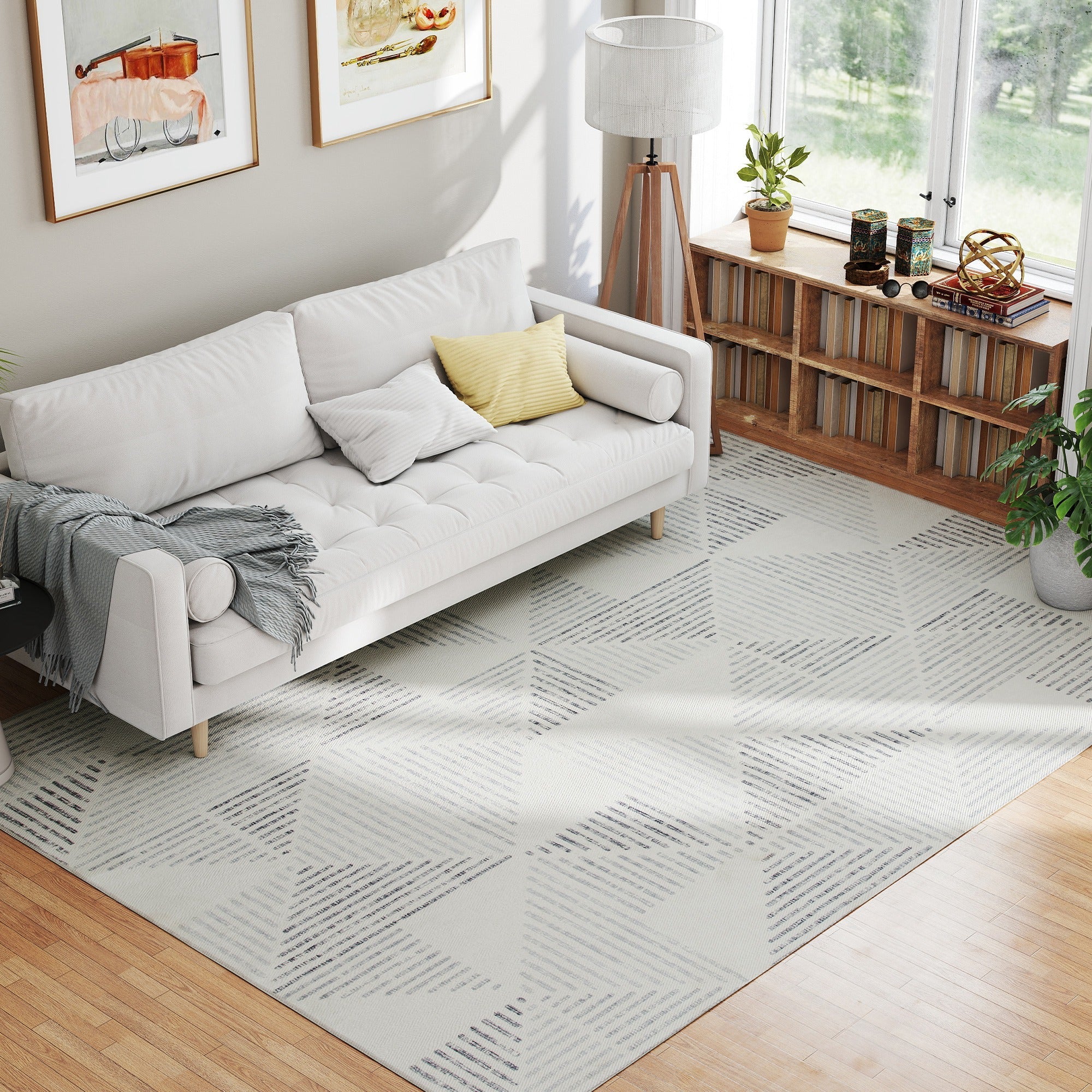 Elegant HOMCOM Modern Area Rug, Geometric Pattern Non-Slip Washable Rug, Soft Floor Carpet for Living Room, Bedroom, Dining Room, Home Office, 290 x 200 cm, in Sophisticated Grey