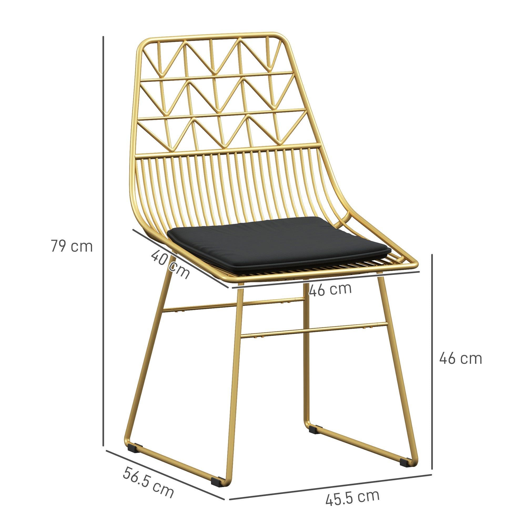 Elegant HOMCOM Luxurious Dining Chairs Set of 4, Metal Wire Kitchen Chair with Removable Velvet-feel Cushion, Cut-out Back and Steel Frame for Dining Room, Gold Tone