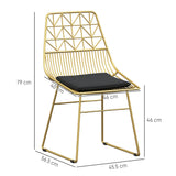 Elegant HOMCOM Luxurious Dining Chairs Set of 4, Metal Wire Kitchen Chair with Removable Velvet-feel Cushion, Cut-out Back and Steel Frame for Dining Room, Gold Tone
