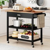 Kitchen Island with Open Shelves and Lockable Casters-