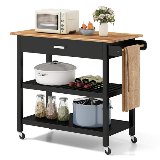 Kitchen Island with Open Shelves and Lockable Casters-