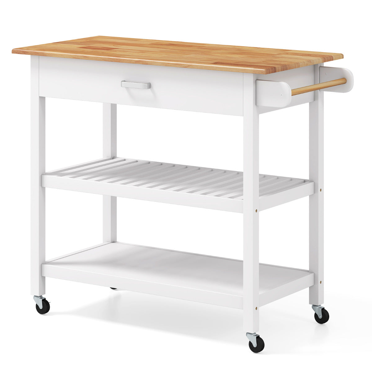 Kitchen Island with Open Shelves and Lockable Casters-