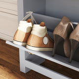 Elegant HOMCOM 2 Drawer Shoe Cabinet Modern Narrow Shoe Cupboard Hallway Wooden Spacious Storage Organiser with Flip Doors Adjustable Shelf for 6-12 Pairs, in Sophisticated Grey