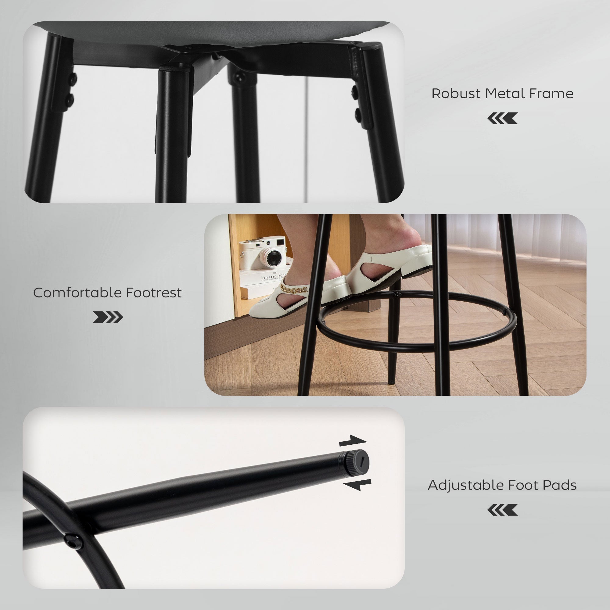 Elegant HOMCOM Set of Two Faux Leather Bar Stools - in Sophisticated Grey/Black