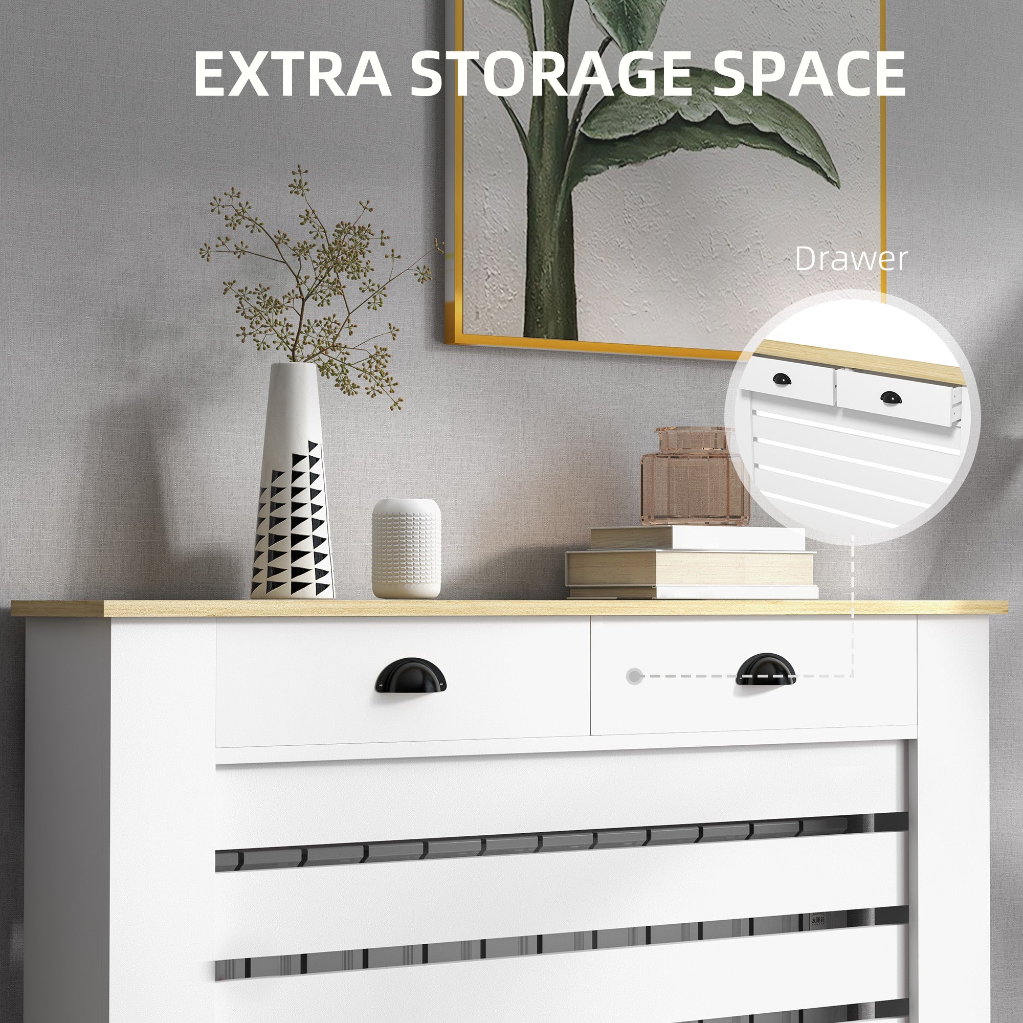 Elegant HOMCOM 95.5H x 111Wcm Radiator Cover, with Drawer - White