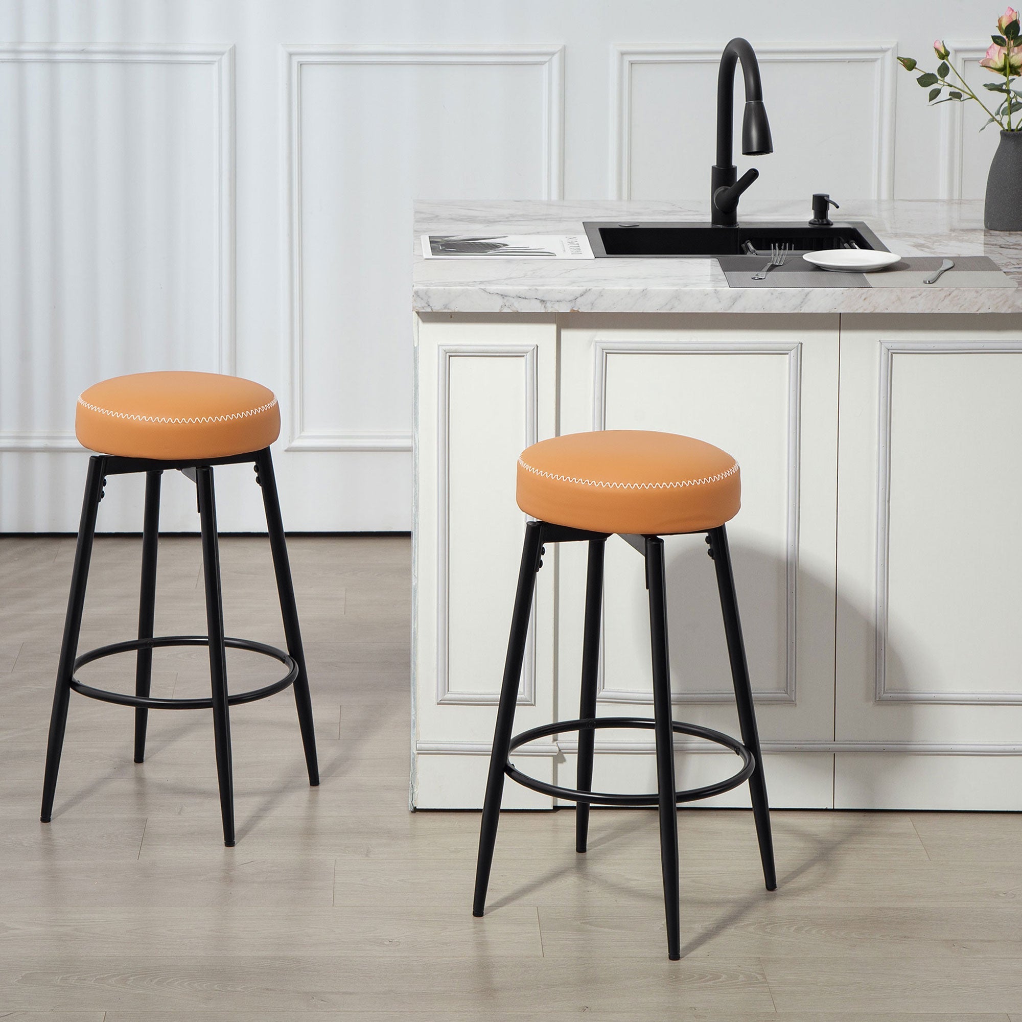 Elegant HOMCOM Set of Two Faux Leather Bar Stools - Brown/Black