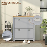 Elegant HOMCOM 2 Drawer Shoe Cabinet Modern Narrow Shoe Cupboard Hallway Wooden Spacious Storage Organiser with Flip Doors Adjustable Shelf for 6-12 Pairs, in Sophisticated Grey