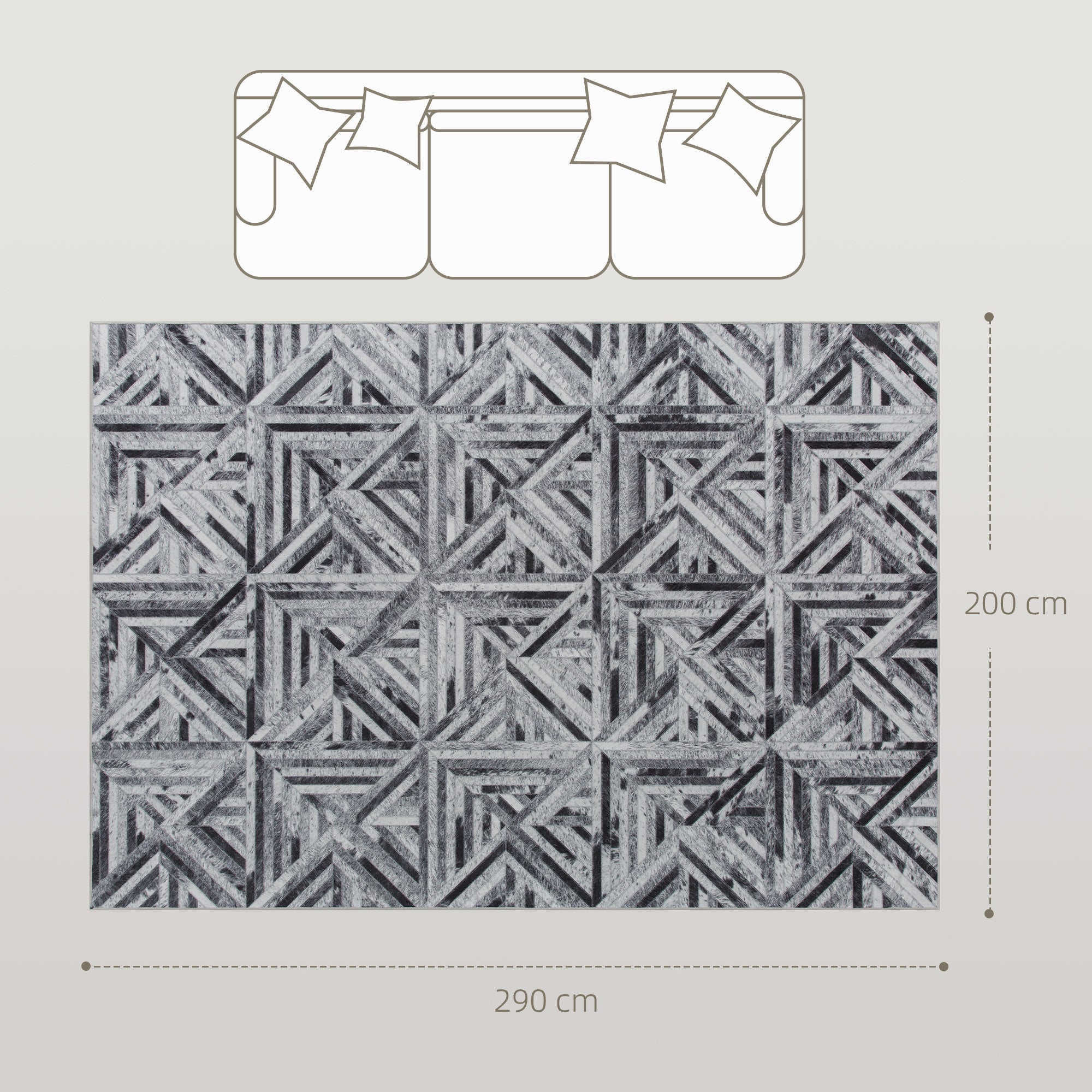 Elegant HOMCOM Modern Area Rug, Triangle Pattern Non-Slip Washable Rug, Chenille Floor Carpet for Living Room, Bedroom, Dining Room, Home Office, 290 x 200 cm, Black