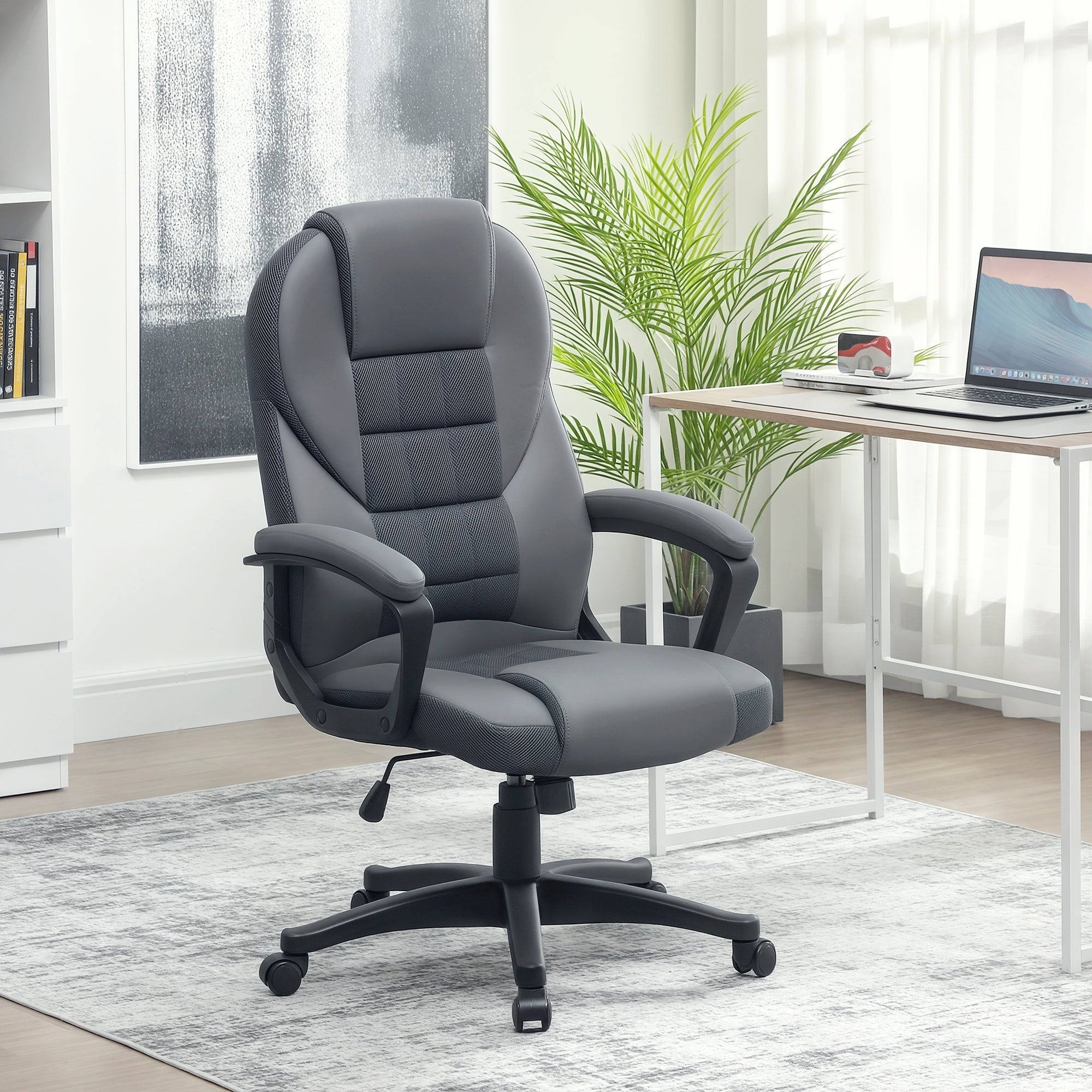 Elegant HOMCOM Faux Leather Office Chair - Charcoal in Sophisticated Grey