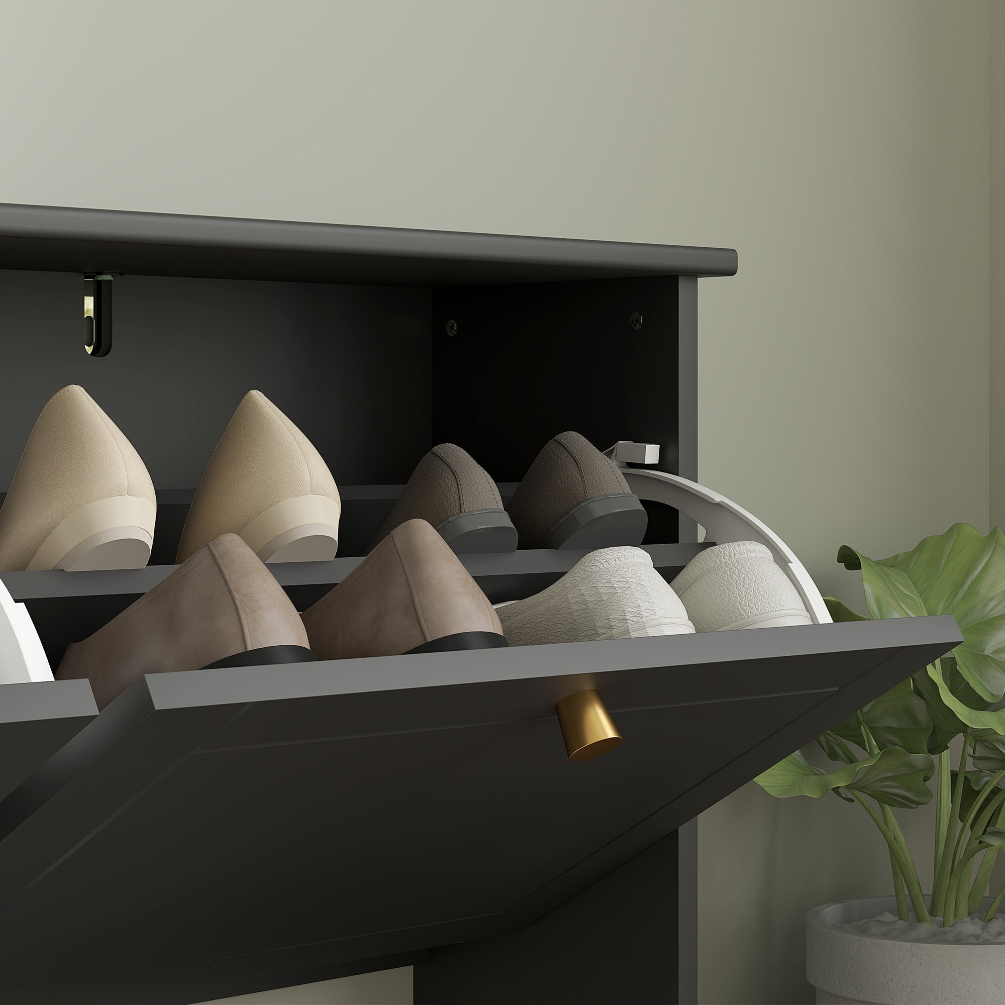 Elegant HOMCOM Narrow Shoe Spacious Storage Cabinet, Slim Shoe Cabinet with 4 Flip Drawers, Adjustable Shelves for 16 Pairs of Shoes, Black