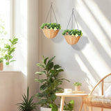 Elegant HOMCOM Artificial Flowers in Basket Set of 2, Artificial Hanging Baskets with PE Leaves, 18 Flowers and 3 Pinecones in Pot, Decorative Faux Plant for Home Office Decor, Green