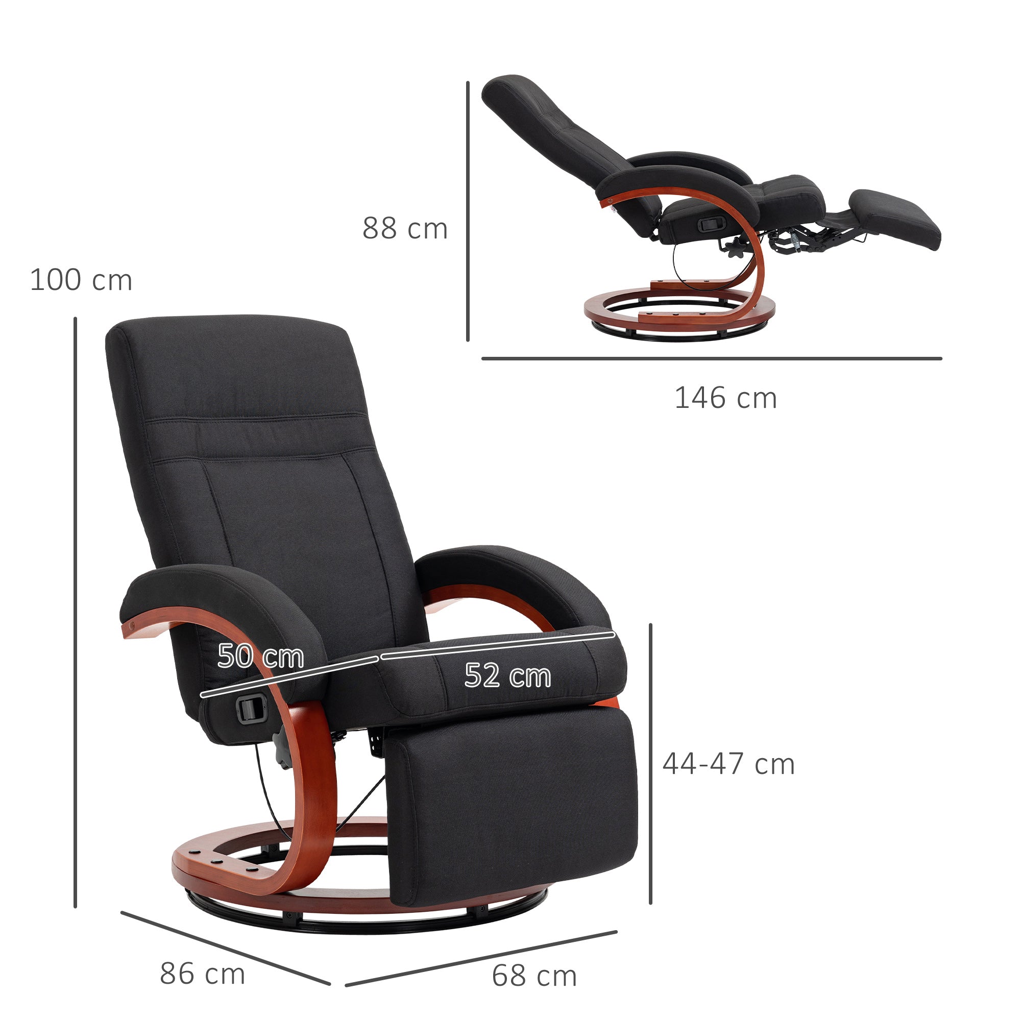 Elegant HOMCOM 135° Manual Reclining Swivel Chair, with Footrest - Black