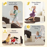 AIYAPLAY 7 Piece Kids Soft Play Set with Detachable Cover, Baby Indoor Climb and Crawl Foam Toy for Toddlers, Preschoolers, Brown