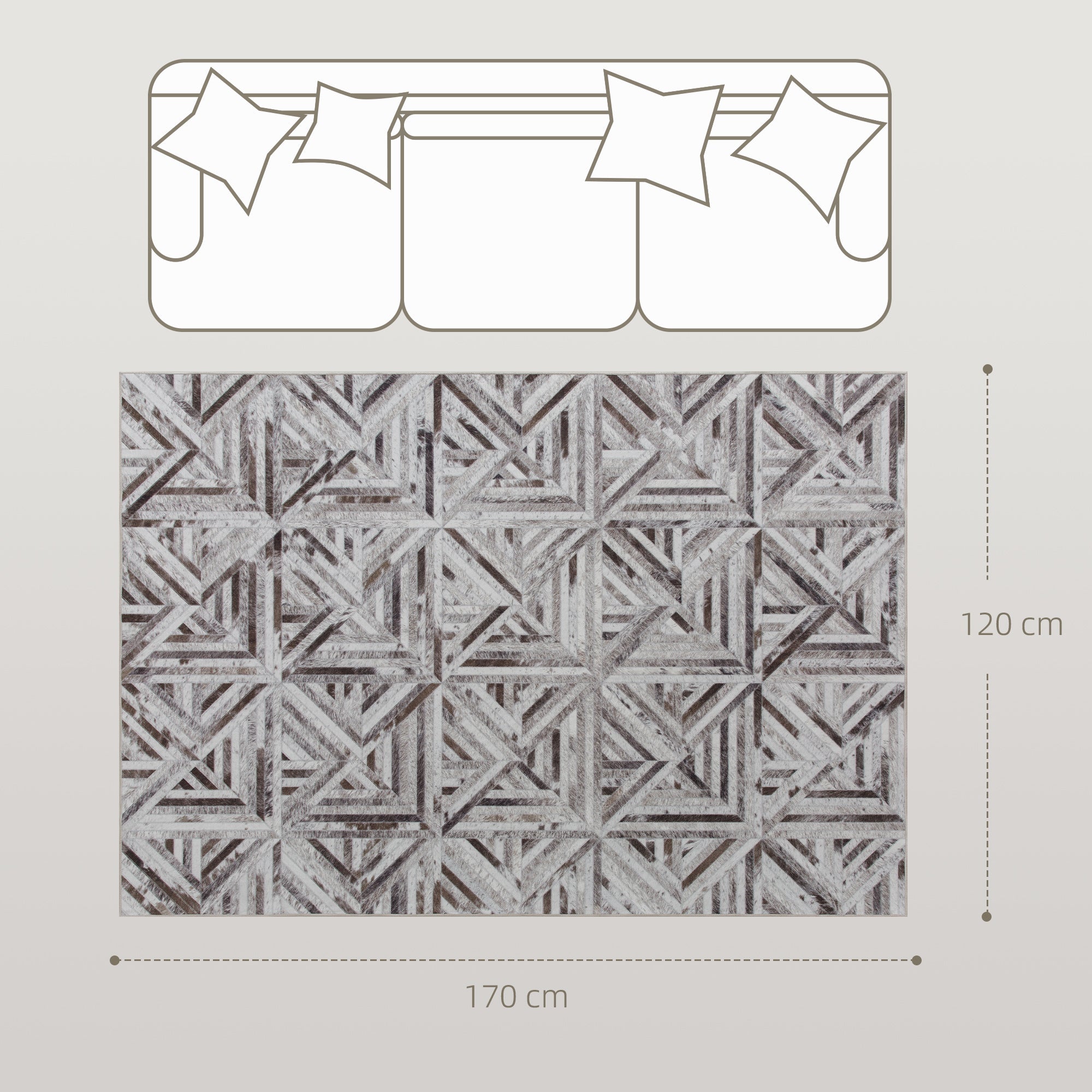 Elegant HOMCOM Modern Area Rug, Triangle Pattern Non-Slip Washable Rug, Chenille Floor Carpet for Living Room, Bedroom, Dining Room, Home Office, 170 x 120 cm, Brown